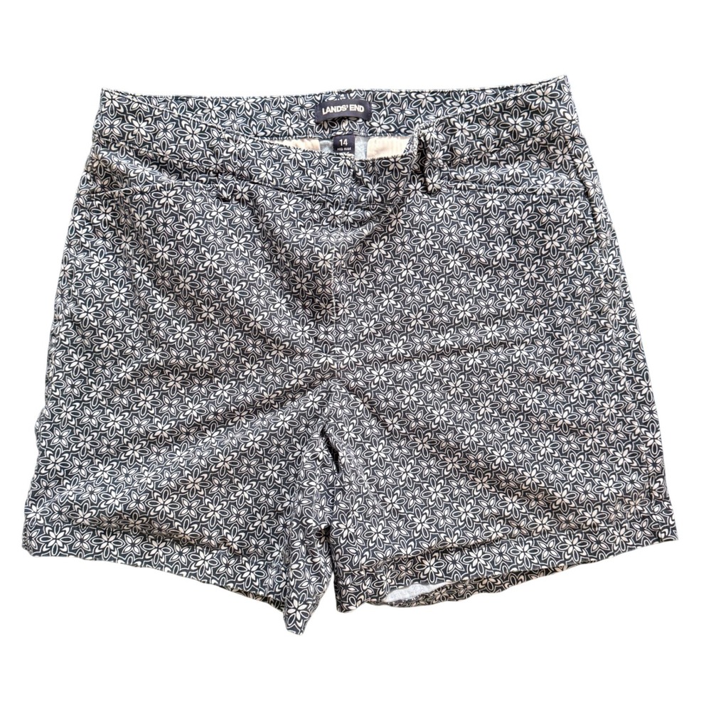 Lands End Blue Floral Mid Rise Chino Shorts Size 14 V3997/F4391 L19